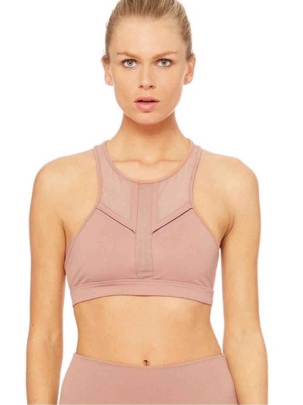 Alo Yoga Half Moon High-Neck Sports Bra in Dusty Rose Small